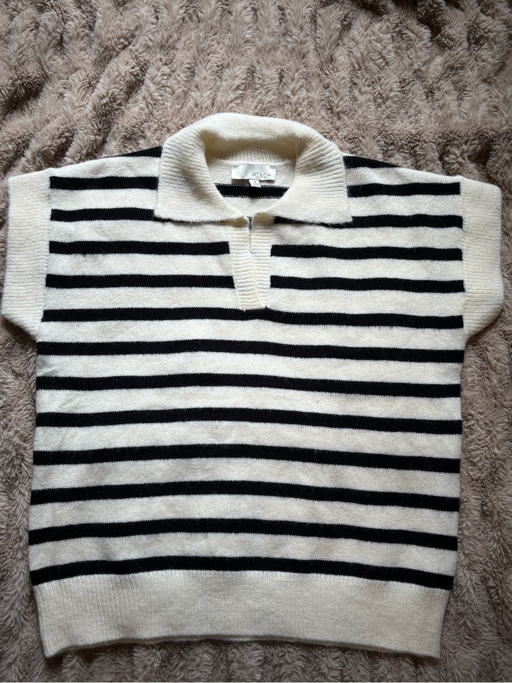 Pinch Black & Cream Striped V-Neck Short-Sleeve Sweater